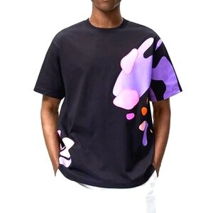 ZARA BLACK WITH PURPLE, PINK  & ORANGE PAINT PATCH EMBROIDERED PRINTED T-SHIRT
